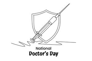 ett kontinuerlig linje teckning av nationell läkares dag begrepp. klotter illustration i enkel linjär stil. vektor
