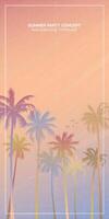 Pastell- Palme Bäume mit surrealistisch Himmel Hintergrund Illustration. Sommer- Reisen und Party beim das Strand Pfirsich Farbe Konzept eben Design mit leer Raum. vektor