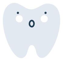 grå upphetsad tand emoji ikon. söt tand karaktär. objekt medicin symbol platt konst. tecknad serie element för dental klinik design, affisch vektor