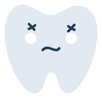 grå trött tand emoji ikon. söt tand karaktär. objekt medicin symbol platt konst. tecknad serie element för dental klinik design, affisch vektor