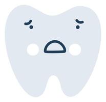 grau enttäuscht Zahn Emoji Symbol. süß Zahn Charakter. Objekt Medizin Symbol eben Kunst. Karikatur Element zum Dental Klinik Design, Poster vektor