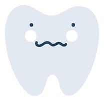 grå dumbom tand emoji ikon. söt tand karaktär. objekt medicin symbol platt konst. tecknad serie element för dental klinik design, affisch vektor