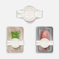 Fleisch- und Gemüseverpackungen mit Etiketten vektor