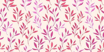 rosa mycket liten tropisk löv stjälkar sömlös mönster. abstrakt, konstnärlig blad grenar utskrift. natur enkel botanisk mönstrad. hand ritade. mall för mönster, collage vektor
