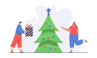 Mann, der Weihnachtsgeschenkbox-Konzeptillustration gibt vektor