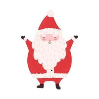 Süßer Weihnachtsmann mit Bart winken und lächeln, flache Vektorgrafik isoliert auf weißem Hintergrund. Zeichentrickfigur für Weihnachten und Neujahrsfeier. vektor