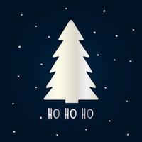 silberne Silhouette eines Weihnachtsbaumes mit Schnee auf dunkelblauem Hintergrund. Frohe Weihnachten und ein glückliches neues Jahr 2022. Vektor-Illustration. ho ho ho. vektor