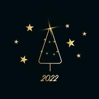 funkelnder Weihnachtsbaum mit glänzendem Staub. goldenes metallisches Umrisssymbol mit Sternen auf dunkelblauem Hintergrund. frohe weihnachten und ein gutes neues jahr 2022. golden metallic. Vektor-Illustration. vektor