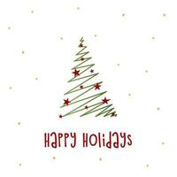 grüne Silhouette eines Weihnachtsbaumes mit goldenem Schnee und roten Sternen. Frohe Weihnachten und ein glückliches neues Jahr 2022. Vektor-Illustration. schöne Ferien.