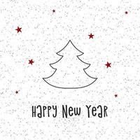 schwarze Silhouette eines Weihnachtsbaumes mit grauem Schnee und roten Sternen. Frohe Weihnachten und ein glückliches neues Jahr 2022. Vektor-Illustration. vektor