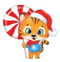 Frohe Weihnachten. Baby-Tiger-Cartoon-Figur vektor
