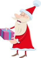 glad jultomte seriefigur med gåva på jultid vektor