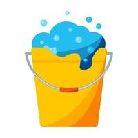 Blasenwascheimer-Symbol. Farbeimer mit Seifenschaum. Waschen Hauswirtschaftsausrüstung Zeichen. flaches Schild geeignet für Web, Infografiken, Benutzeroberfläche und Apps vektor