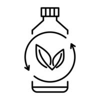 biologisch abbaubarer Kunststoff, sign. Symbol der Plastikflasche mit grünen Blättern. wendet sich dem Anlagenkonzept zu. umweltfreundliche kompostierbare Materialproduktion. Zero Waste, Naturschutzkonzept vektor