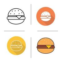 Hamburger-Symbol. flaches Design, lineare und Farbstile. Fastfood-Käse-Burger. isolierte vektorillustrationen vektor