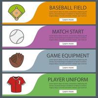 Baseball-Banner-Vorlagen eingestellt. leicht zu bearbeiten. Softballfeld, Handschuh, Ball und Hemd. Menüpunkte der Website. farbiges Webbanner. Designkonzepte für Vektorheader vektor