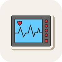 ecg maskin linje fylld vit skugga ikon vektor
