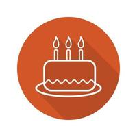 Geburtstagstorte flache lineare lange Schattensymbol. glasierter Kuchen mit Kerzen auf Teller. Vektorliniensymbol vektor