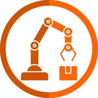 Roboter Arm Glyphe Orange Kreis Symbol vektor