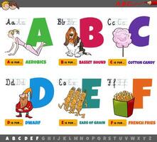 pädagogische Cartoon Alphabet Buchstaben für Kinder von a bis f vektor