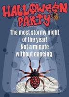 Poster für eine Party mit einer giftigen Spinne vektor