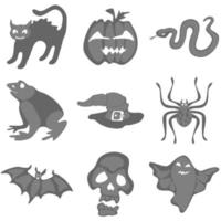 ett urval av doodles av enkla djur för halloween vektor