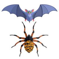 Fledermaus und große Spinne auf weißem Hintergrund an Halloween. stockbild vektor