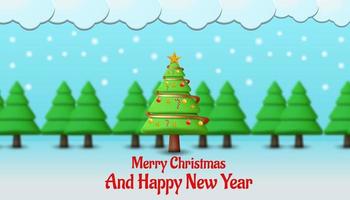 god jul och gott nytt år med tallträd landskap 3d vektor