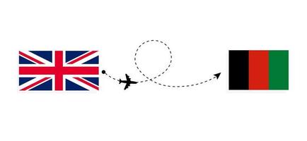 Flug und Reise vom Vereinigten Königreich Großbritannien nach Afghanistan mit dem Reisekonzept für Passagierflugzeuge vektor