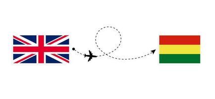 Flug und Reisen von Großbritannien nach Bolivien mit dem Reisekonzept für Passagierflugzeuge vektor