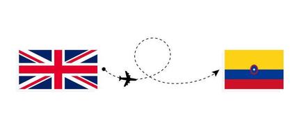 Flug und Reise von Großbritannien nach Kolumbien mit dem Reisekonzept für Passagierflugzeuge vektor