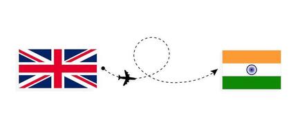 Flug und Reisen von Großbritannien nach Indien mit dem Reisekonzept für Passagierflugzeuge vektor