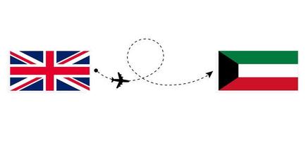 Flug und Reise von Großbritannien nach Kuwait mit dem Reisekonzept für Passagierflugzeuge vektor