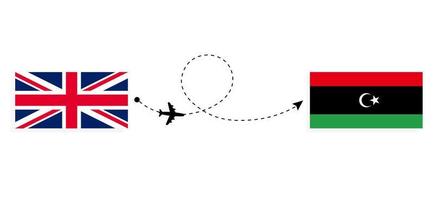 Flug und Reise vom Vereinigten Königreich Großbritannien nach Libyen mit dem Reisekonzept für Passagierflugzeuge vektor