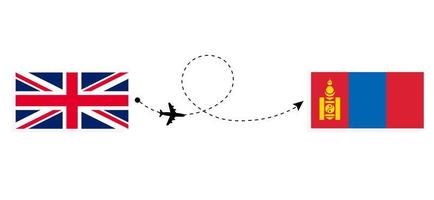 flyg och resor från Storbritannien till Mongoliet med passagerarflygplan vektor