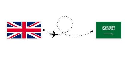 Flug und Reise von Großbritannien nach Saudi-Arabien mit dem Reisekonzept für Passagierflugzeuge vektor