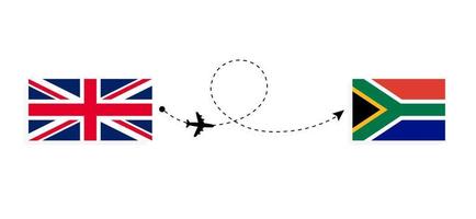 Flug und Reise von Großbritannien nach Südafrika mit dem Reisekonzept für Passagierflugzeuge vektor