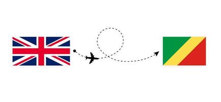 Flug und Reise vom Vereinigten Königreich Großbritannien in die Republik Kongo mit dem Reisekonzept des Passagierflugzeugs vektor
