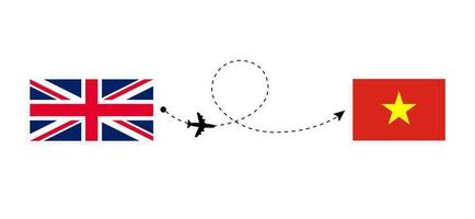 Flug und Reise von Großbritannien nach Vietnam mit dem Reisekonzept für Passagierflugzeuge vektor