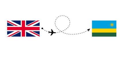 Flug und Reisen von Großbritannien nach Ruanda mit dem Reisekonzept des Passagierflugzeugs vektor