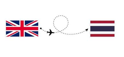 Flug und Reise von Großbritannien nach Thailand mit dem Reisekonzept des Passagierflugzeugs vektor