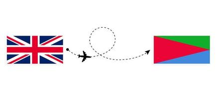 Flug und Reise von Großbritannien nach Eritrea mit dem Reisekonzept für Passagierflugzeuge vektor