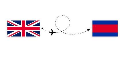 Flug und Reisen von Großbritannien nach Kambodscha mit dem Reisekonzept für Passagierflugzeuge vektor