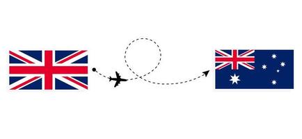 Flug und Reisen von Großbritannien nach Australien mit dem Reisekonzept für Passagierflugzeuge vektor