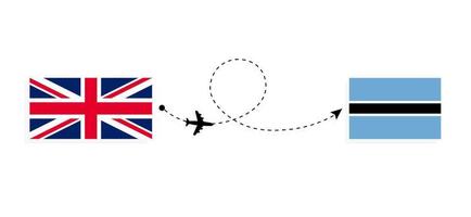 Flug und Reise von Großbritannien nach Botswana mit dem Reisekonzept des Passagierflugzeugs vektor