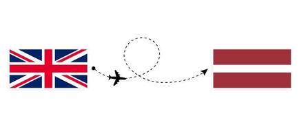 Flug und Reisen von Großbritannien nach Lettland mit dem Reisekonzept für Passagierflugzeuge vektor