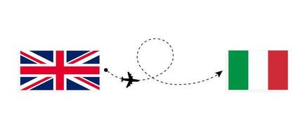 Flug und Reisen von Großbritannien nach Italien mit dem Reisekonzept für Passagierflugzeuge vektor