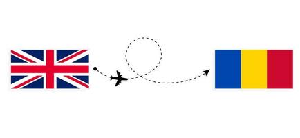 Flug und Reise von Großbritannien nach Moldawien mit dem Reisekonzept für Passagierflugzeuge vektor