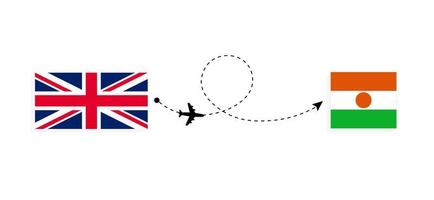 Flug und Reisen von Großbritannien nach Niger mit dem Reisekonzept für Passagierflugzeuge vektor