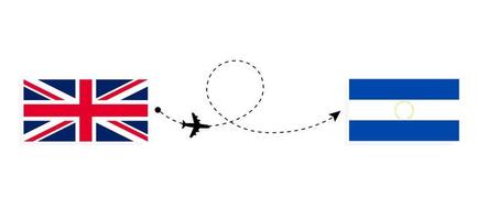 Flug und Reise von Großbritannien nach El Salvador mit dem Reisekonzept für Passagierflugzeuge vektor